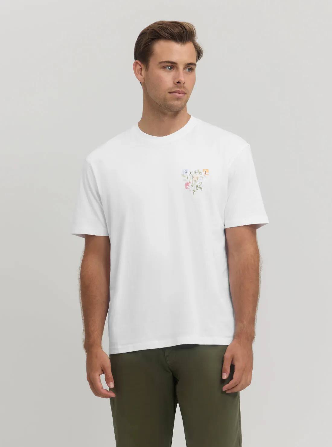 Eco White Abstract Flower Logo T-Shirt Holiday Outfit Style