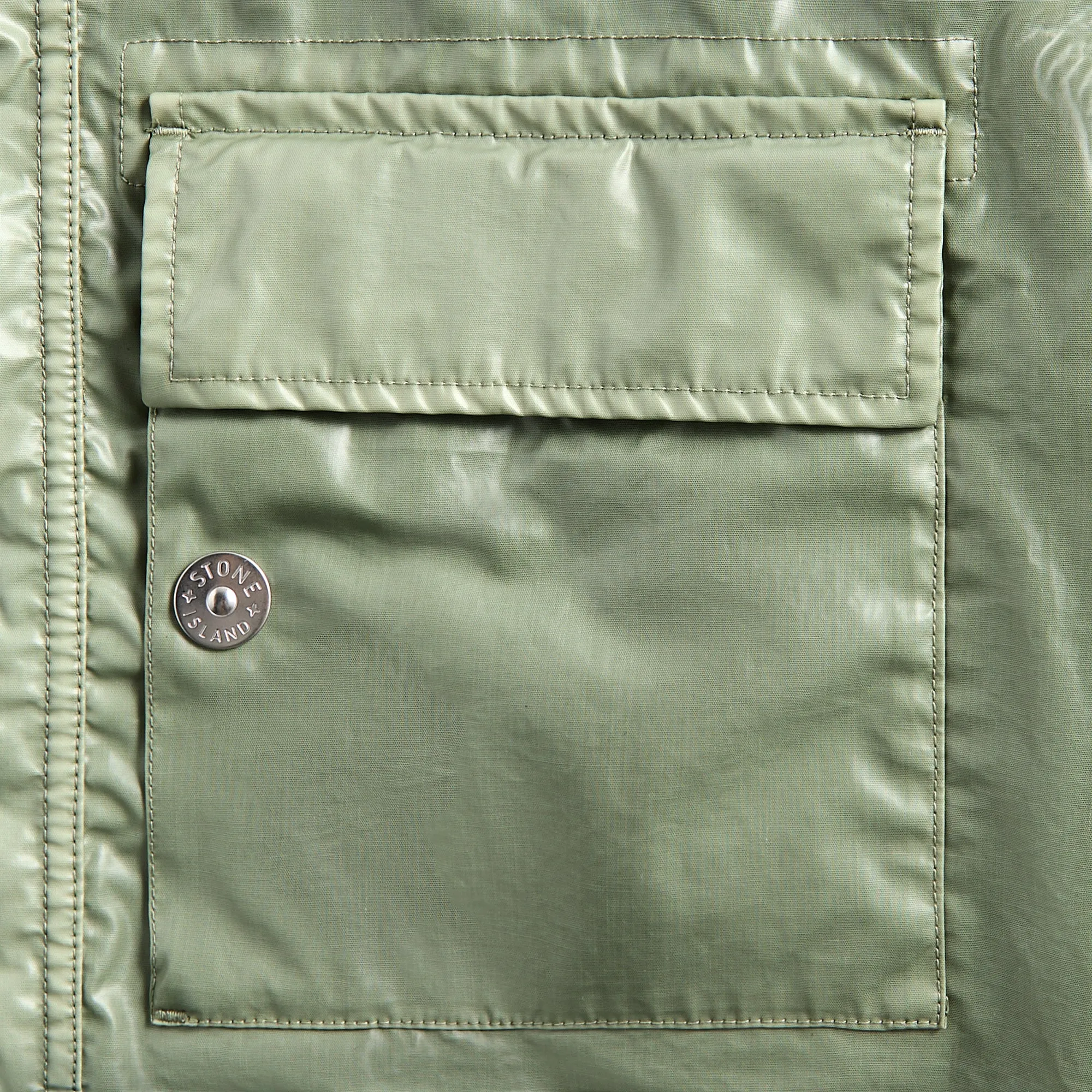 Stone Island Mussola Gommata-Tc Garment Dyed Jacket - Sage Double Stitched Seams Recycled Textile