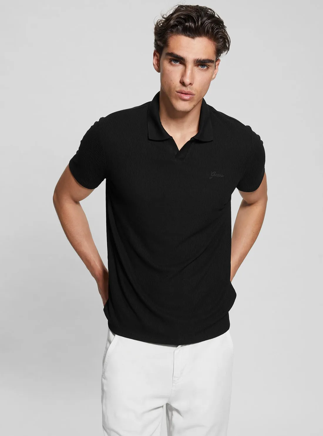 Black Ryker Rib Knit Polo T-Shirt Simple and Chic