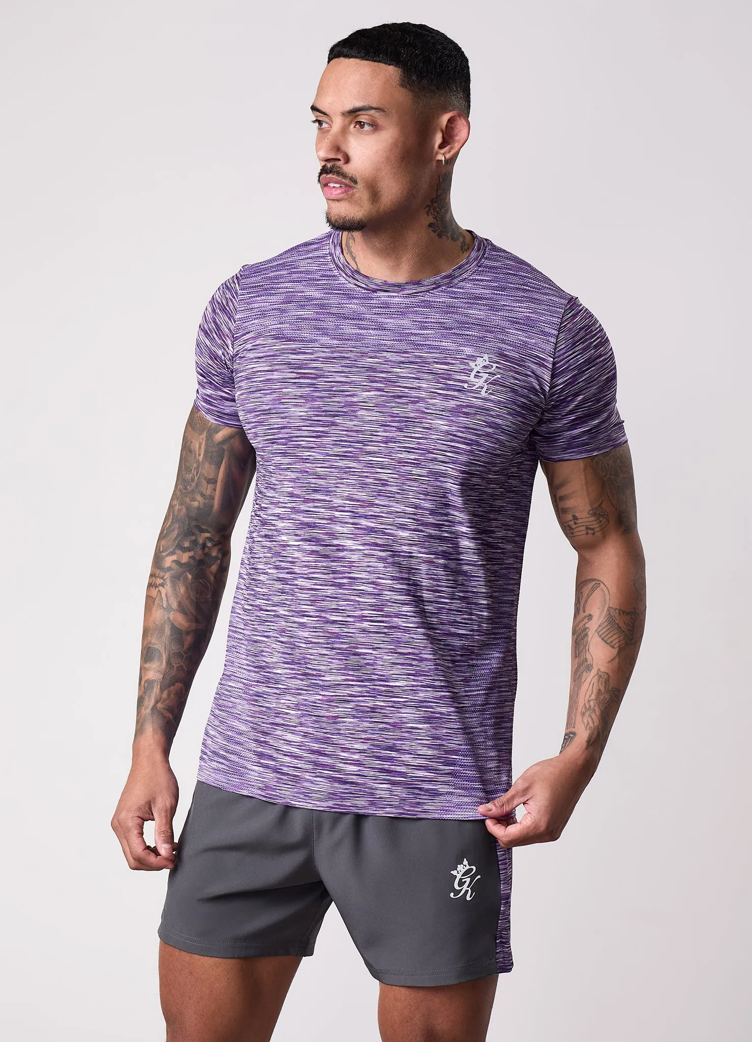 Slim fit sleekness Stretch Comfort Gym King Energy Seamless Space Dye Tee - Purple Haze Multi