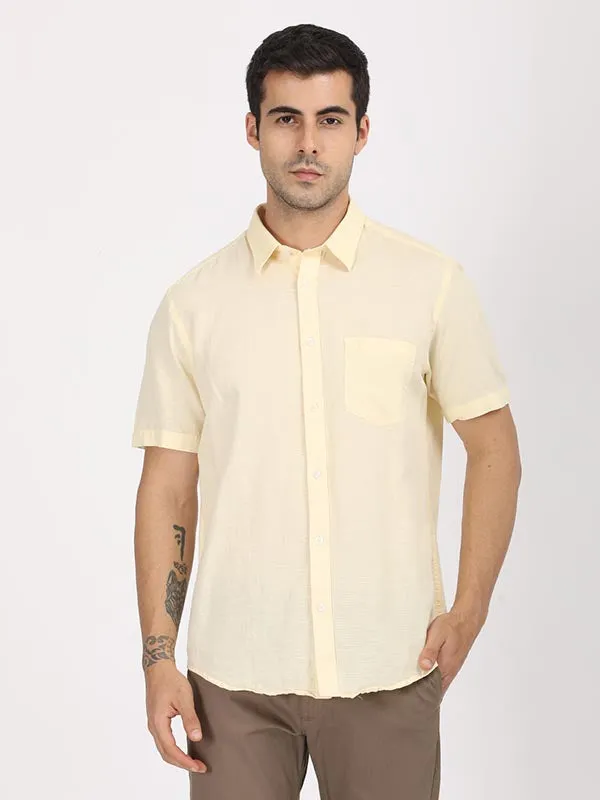 Brushed Inner Lining Men Solid Half Sleeve Cotton Blend Shirt