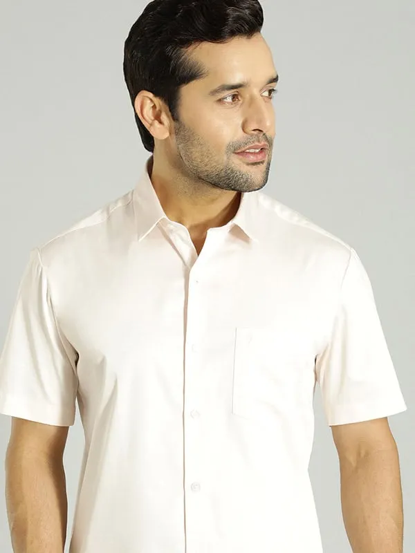 Men Solid Half Sleeve Cotton Stretch Shirt Pullover Design High-End Look