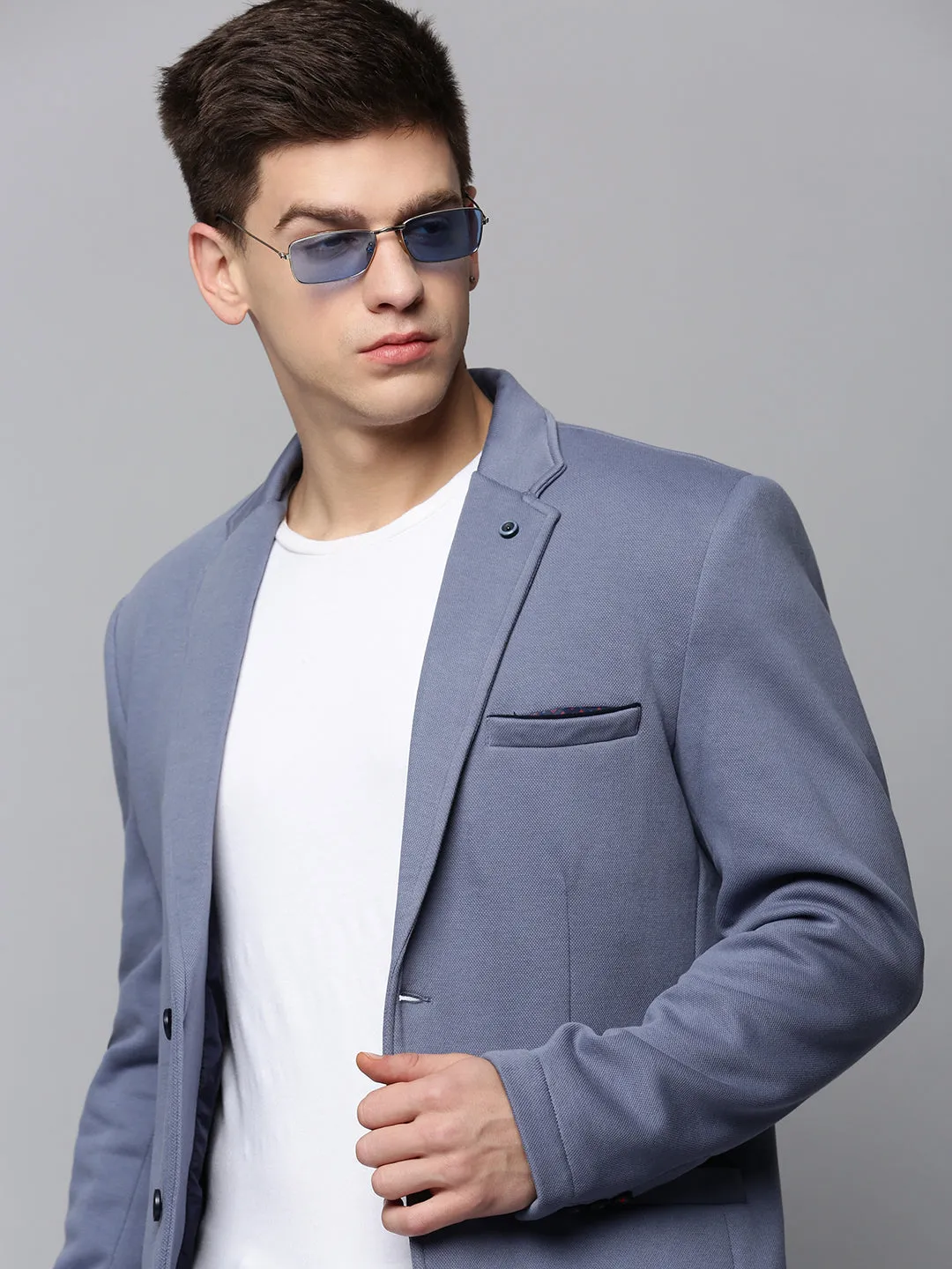 Men's Grey Single-Breasted Blazer Compact Storage