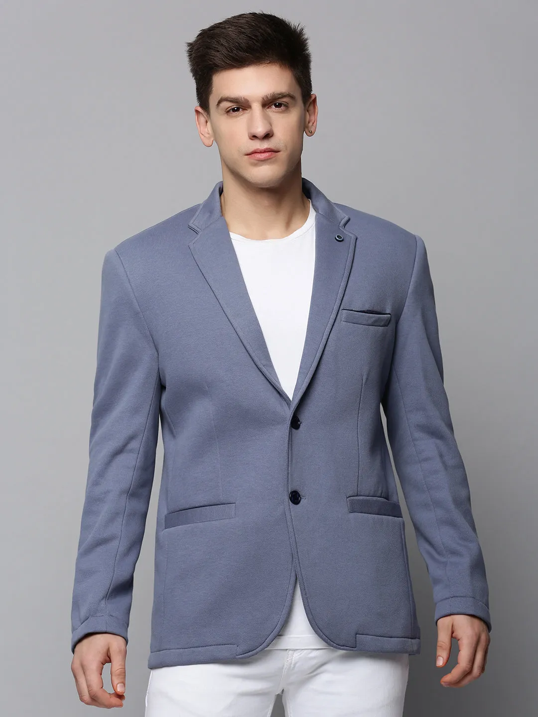 Men's Grey Single-Breasted Blazer Seamless Shoulder Design All Season Versatility