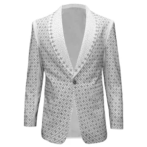 Elegant Blazer with Sparkling Embellishments WHITE/SILVER Modern Minimal Simple Look