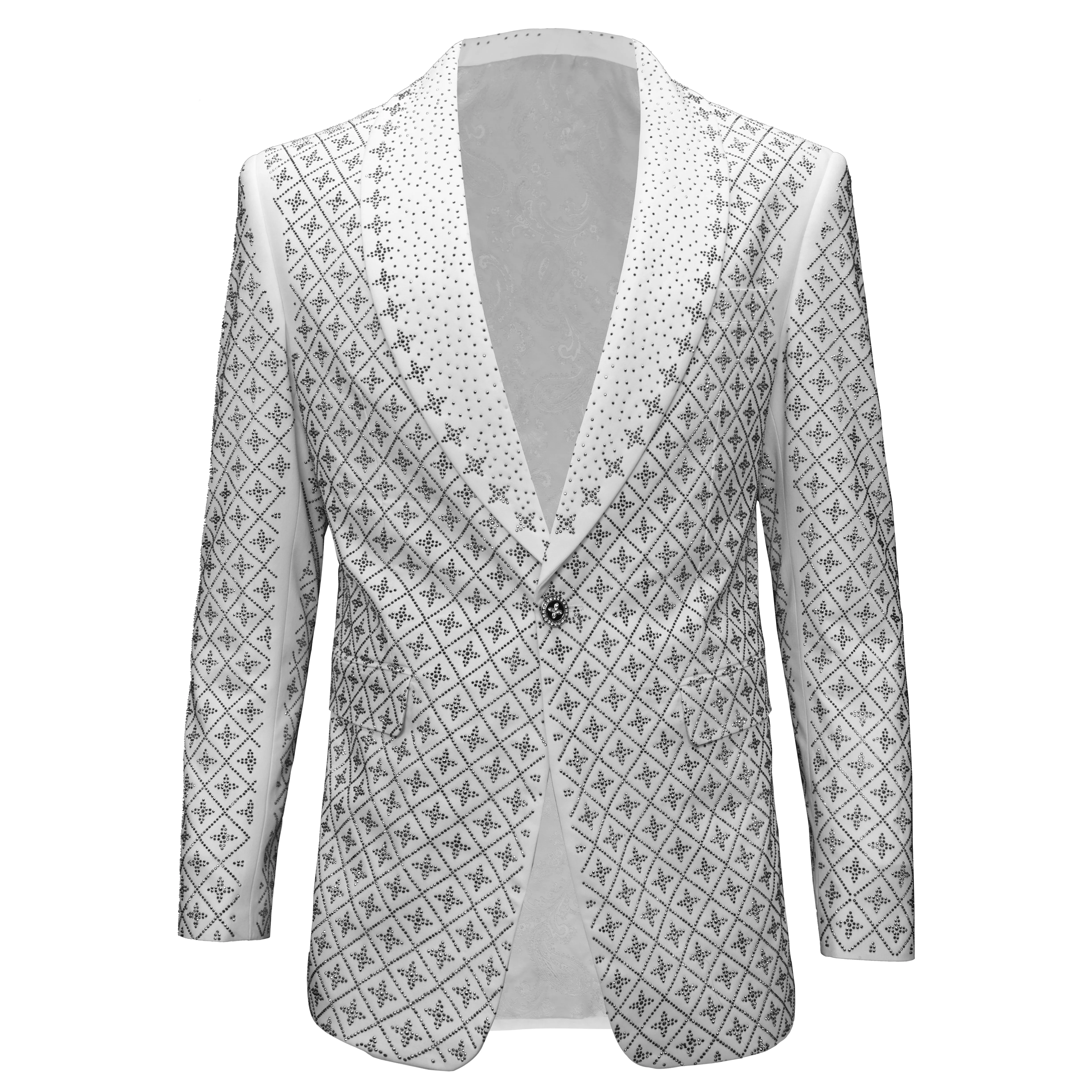 NonRestrictiveFit Elegant Blazer with Sparkling Embellishments WHITE/SILVER