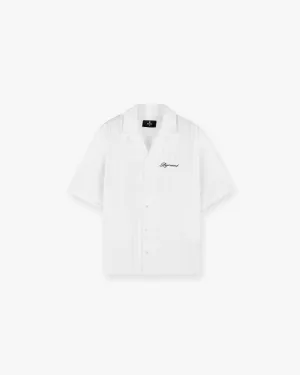 Wardrobe Staple Streamlined Design Embroidered Bowling Shirt - Antique White