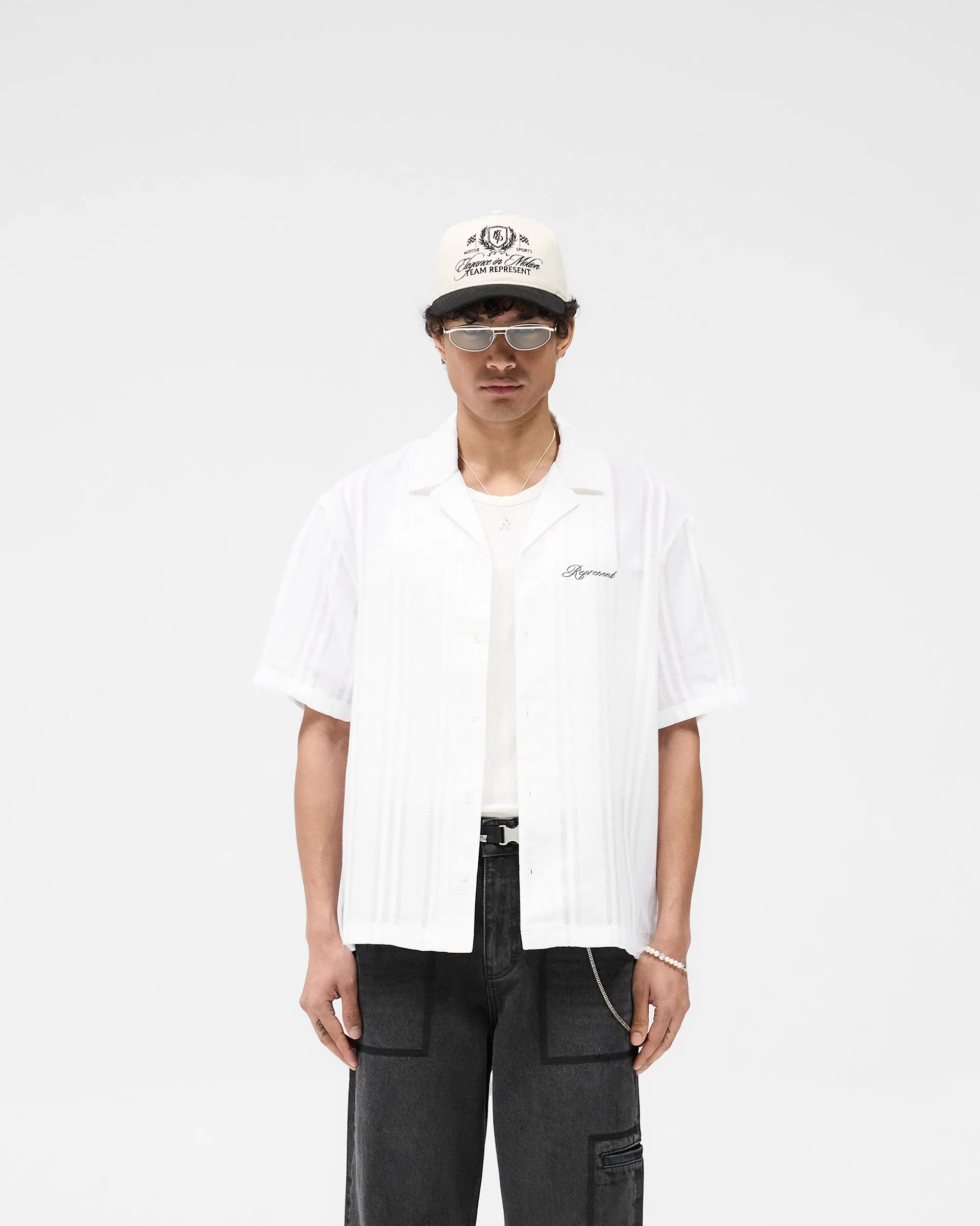 Breathable Comfort Embroidered Bowling Shirt - Antique White