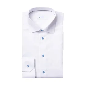 Eton - Slim Fit Shirt in White w/ Blue Buttons Flexible Mobility Easy Fit