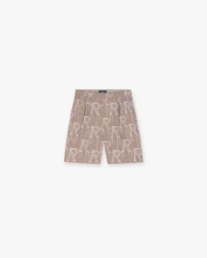 Side Pockets Minimal Fit Embroidered Initial Tailored Short - Washed Taupe
