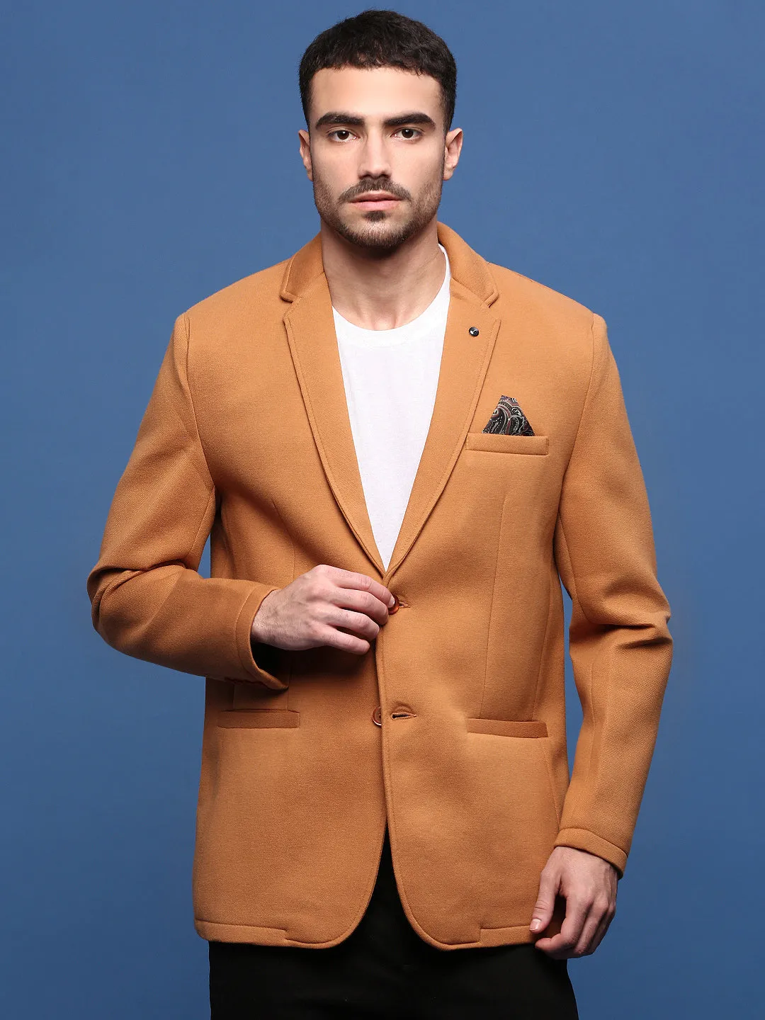 Men's Camel Brown Slim Fit Single Breasted Blazer Single Breasted