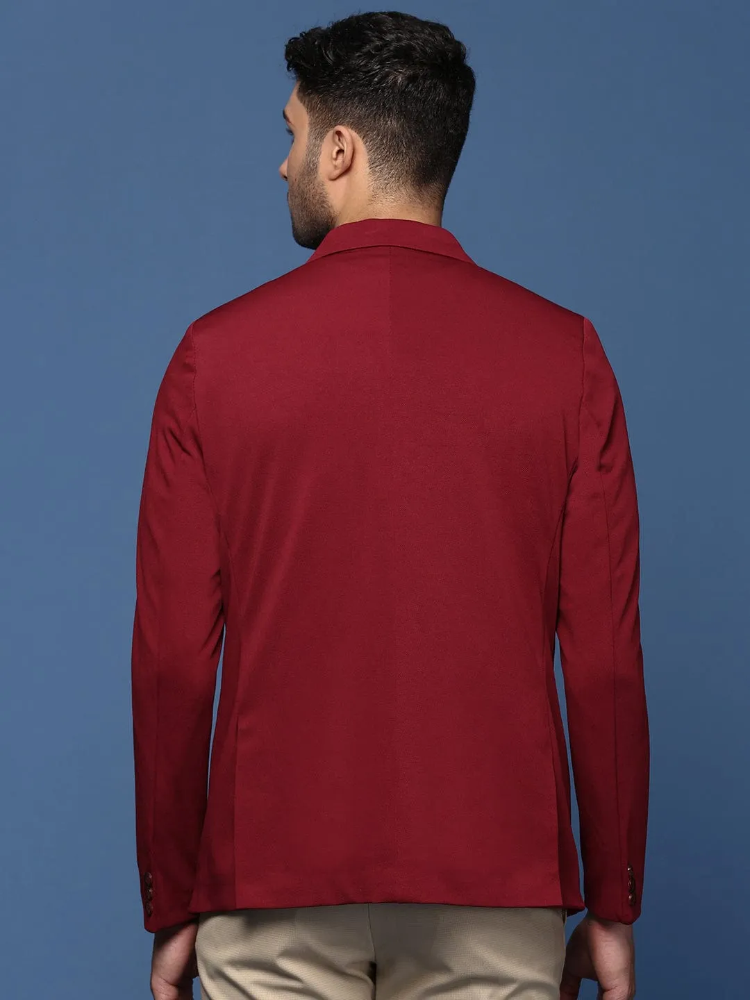 Stretch Comfort Design Two Tone Design Men's Maroon Slim Fit Single Breasted Blazer