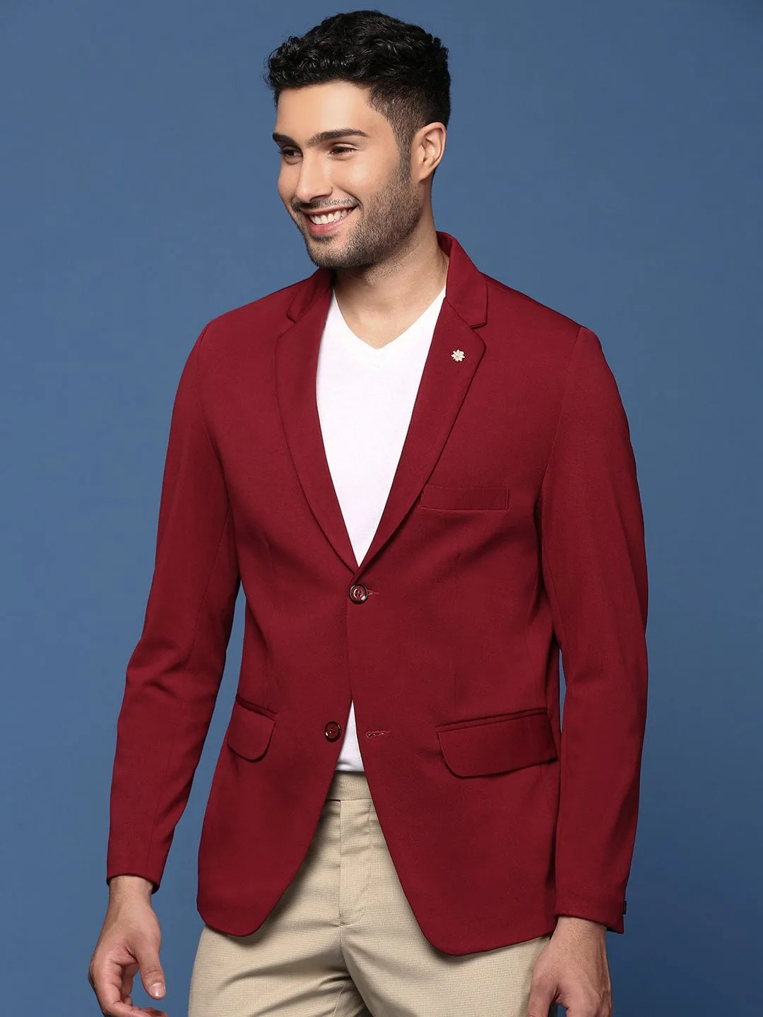 Men's Maroon Slim Fit Single Breasted Blazer Sleek Utility