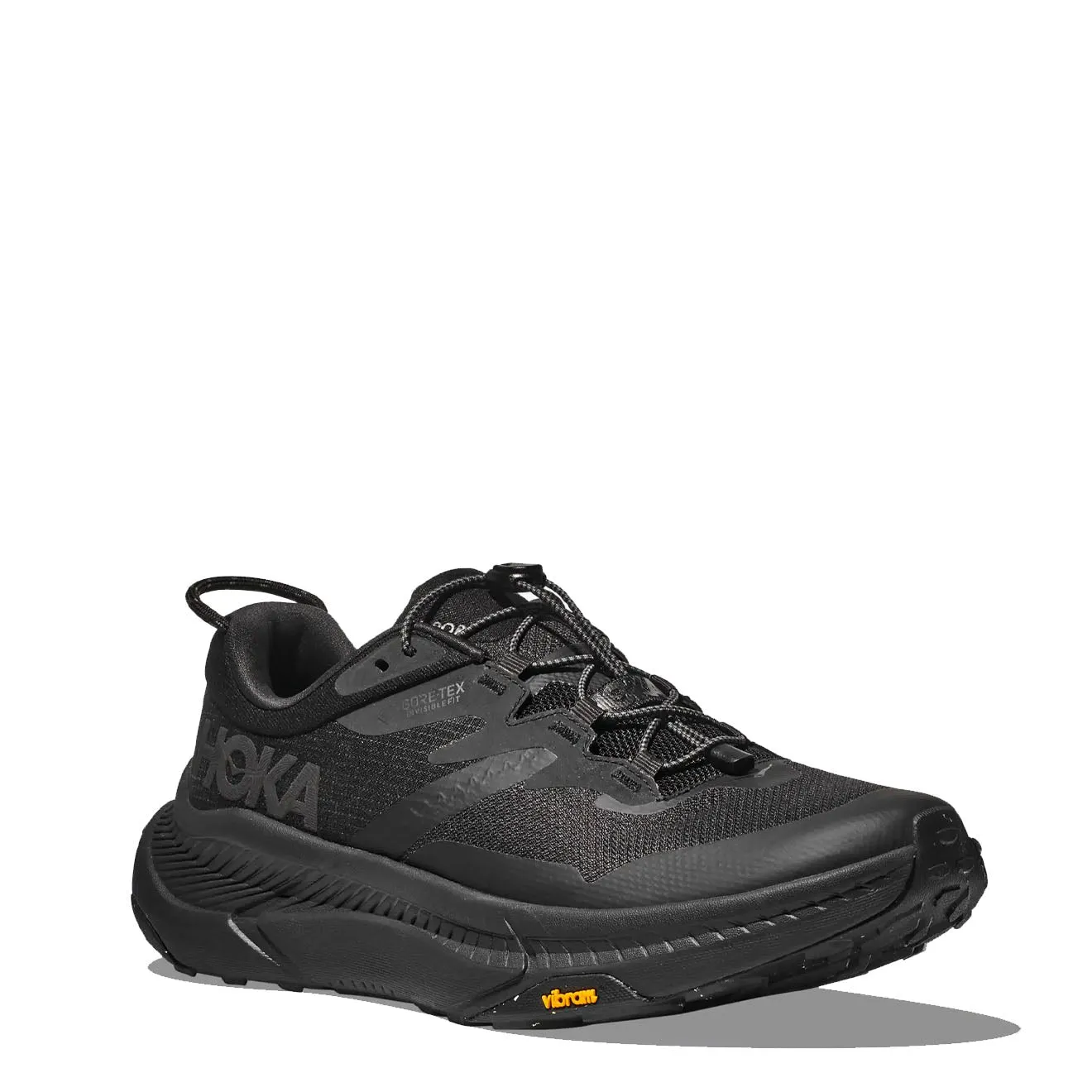 Hoka Transport GTX Trainer Black /Black Toe Guard Stretch Fabric Travel Light