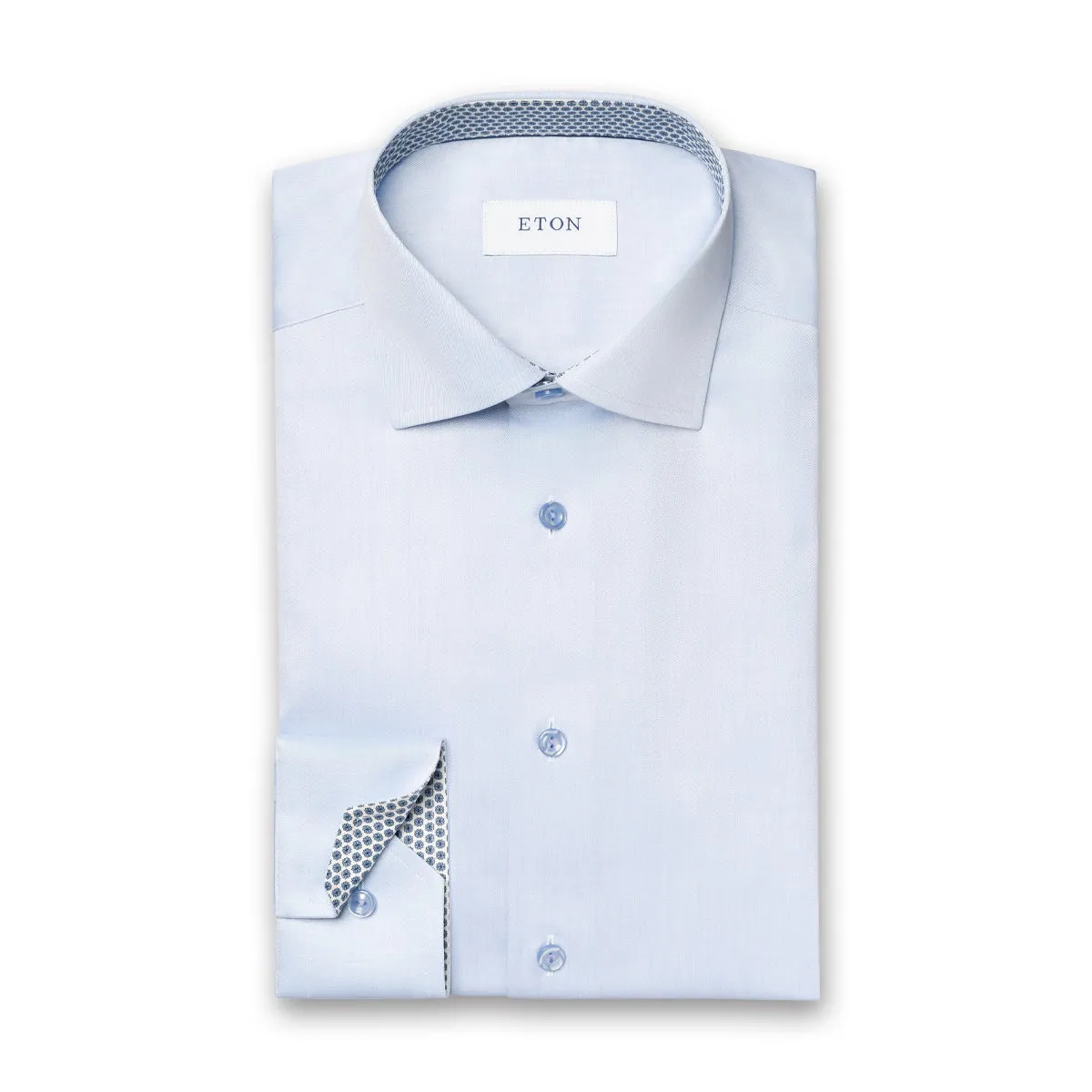 Eton - Contemporary Fit Circle Trim Shirt in Blue Athletic Cut Wrinkle Resistant Material