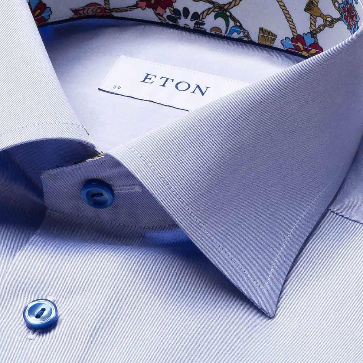Eton - Contemporary Fit Design Print Trim Shirt in Blue Smart Look