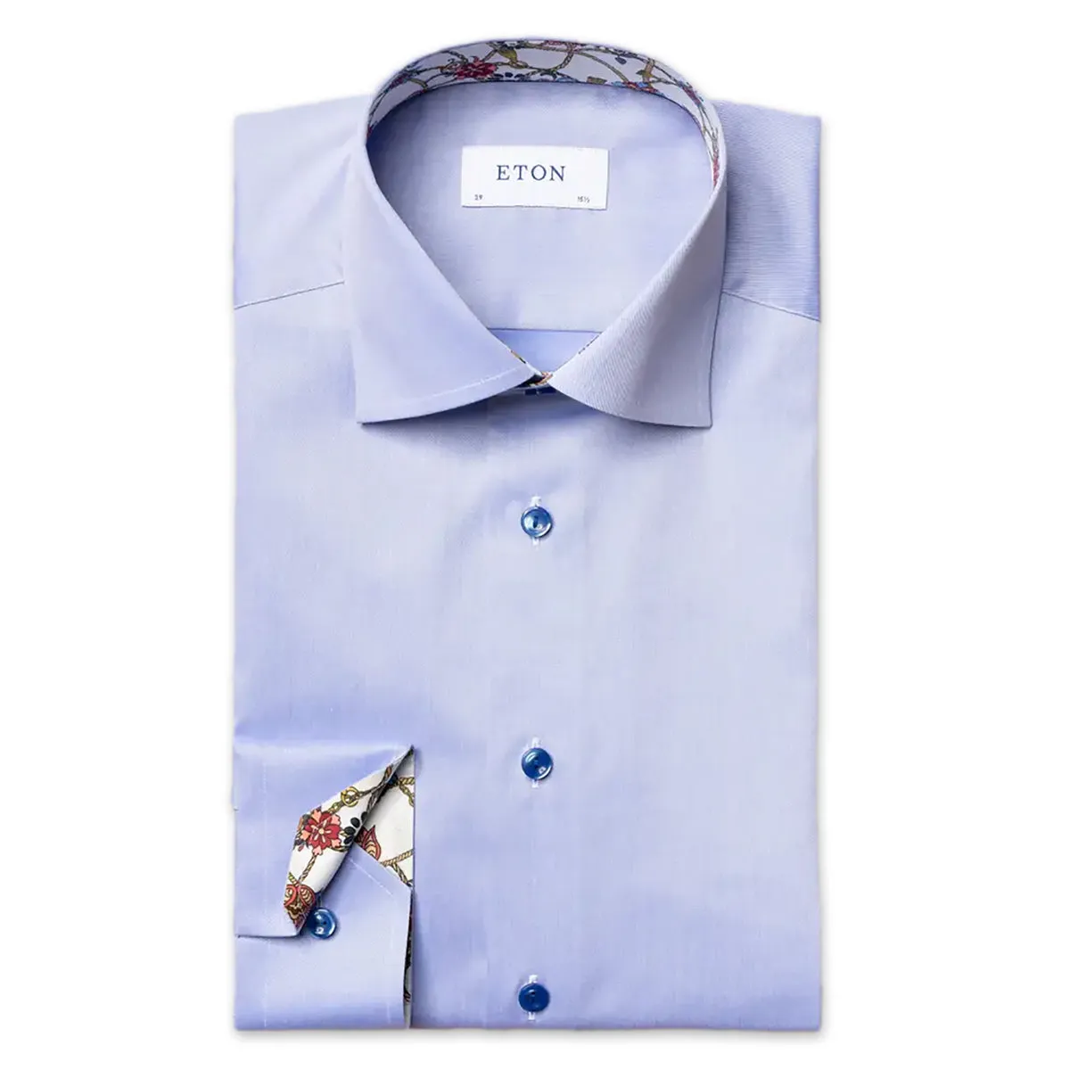 Eton - Contemporary Fit Design Print Trim Shirt in Blue Functional Comfort
