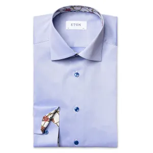Eton - Contemporary Fit Design Print Trim Shirt in Blue Functional Comfort