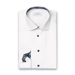 Polished Placket UV Protective Fabric Eton - Contemporary Fit Floral Effect Shirt in White