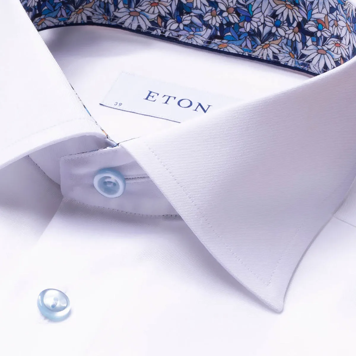 Compact Packing Eton - Contemporary Fit Floral Trim Shirt in White
