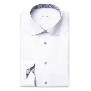 Versatile Wear Mix-And-Match Eton - Contemporary Fit Floral Trim Shirt in White