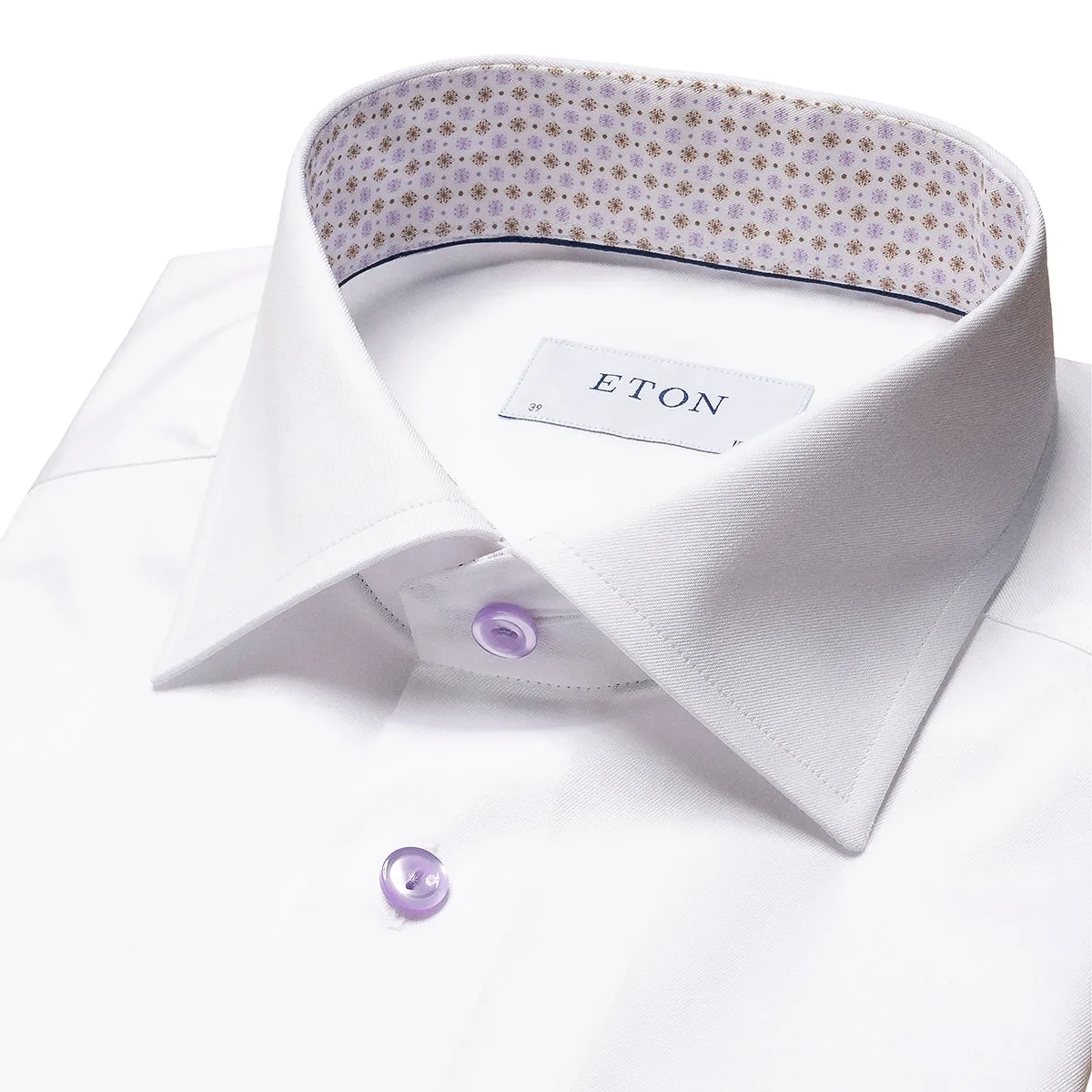 Classic Comfort Artistic Design Eton - Contemporary Fit Lilac Button Shirt in White