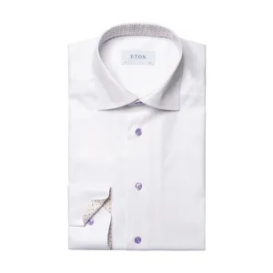 Winter Fashion Eton - Contemporary Fit Lilac Button Shirt in White