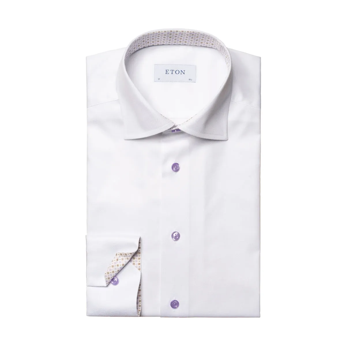 Winter Fashion Eton - Contemporary Fit Lilac Button Shirt in White