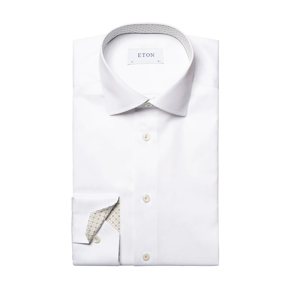 Eton - Contemporary Fit Pattern Trim Shirt in White Stretch Material Fashion Layer