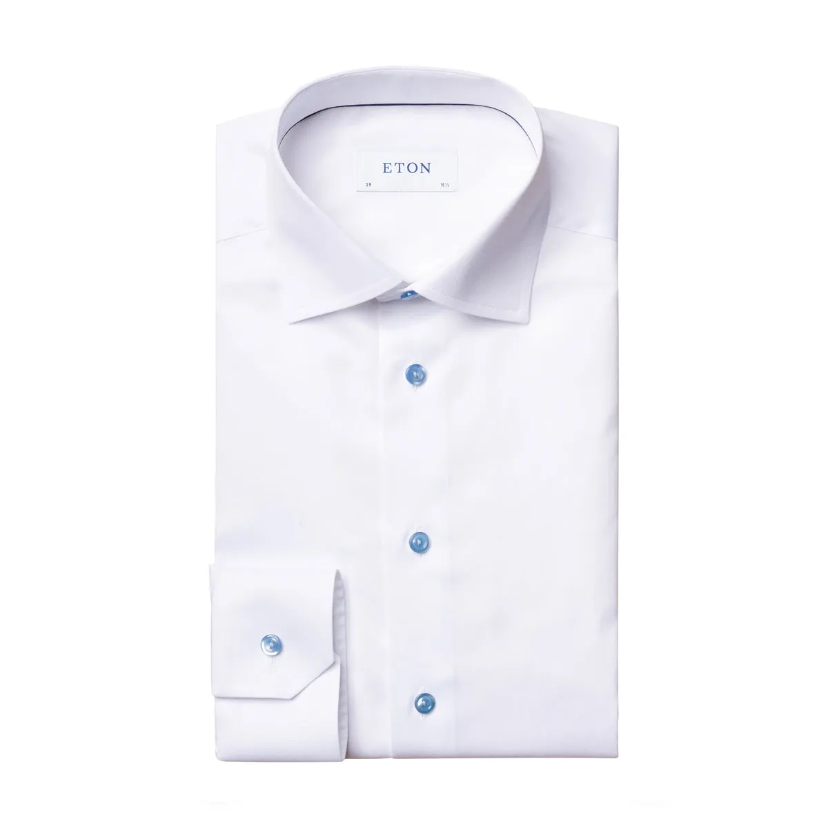 Trendy Layer Eton - Contemporary Fit Shirt in White w/ Blue Buttons