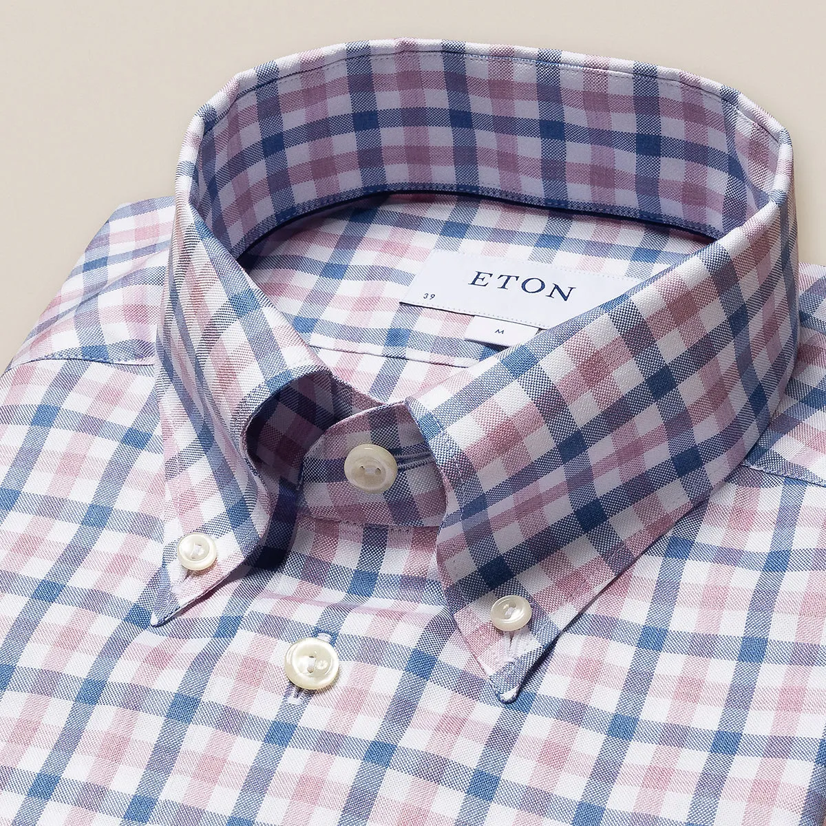 Lakeside Relaxation Eton - Slim Fit Box Check Shirt in White/Blue/Pink