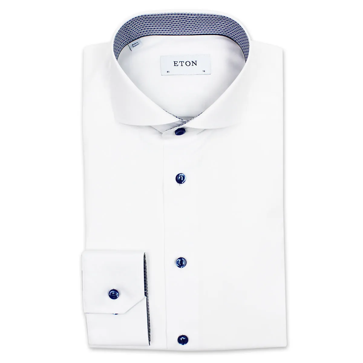 Multipocket Style Eton - Slim Fit Circle Trim Shirt in White