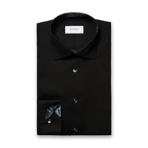 Eton - Slim Fit Floral Effect Shirt in Black Breathable Cotton