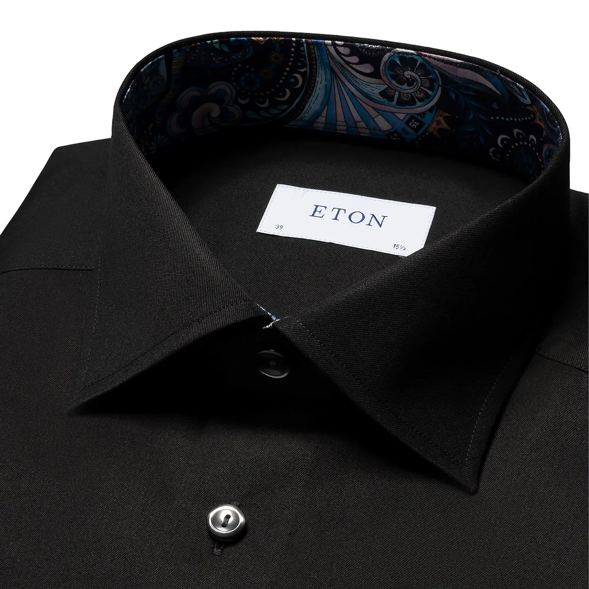 Abrasion Resistant Edges Tropical theme Eton - Slim Fit Floral Effect Shirt in Black