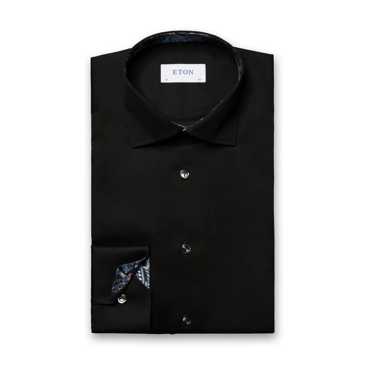 Eton - Slim Fit Floral Effect Shirt in Black Breathable Cotton