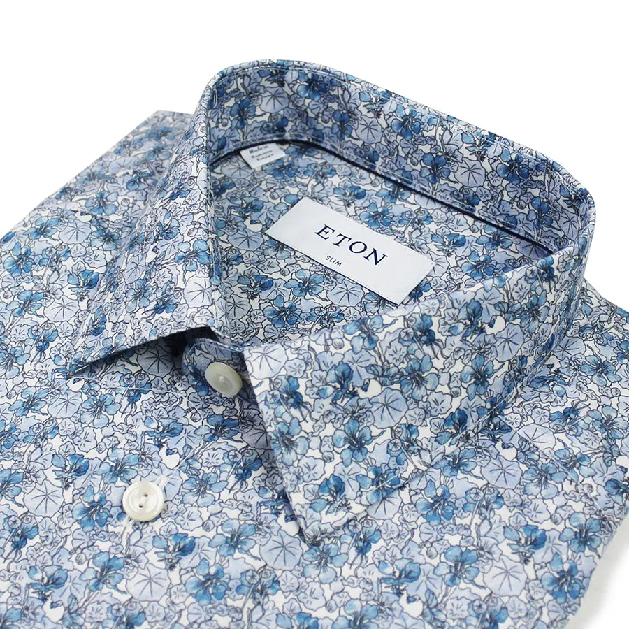 Eton - Slim Fit Floral Shirt in Blue Sustainable Design