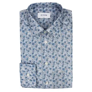 Eton - Slim Fit Floral Shirt in Blue Pocket Detail