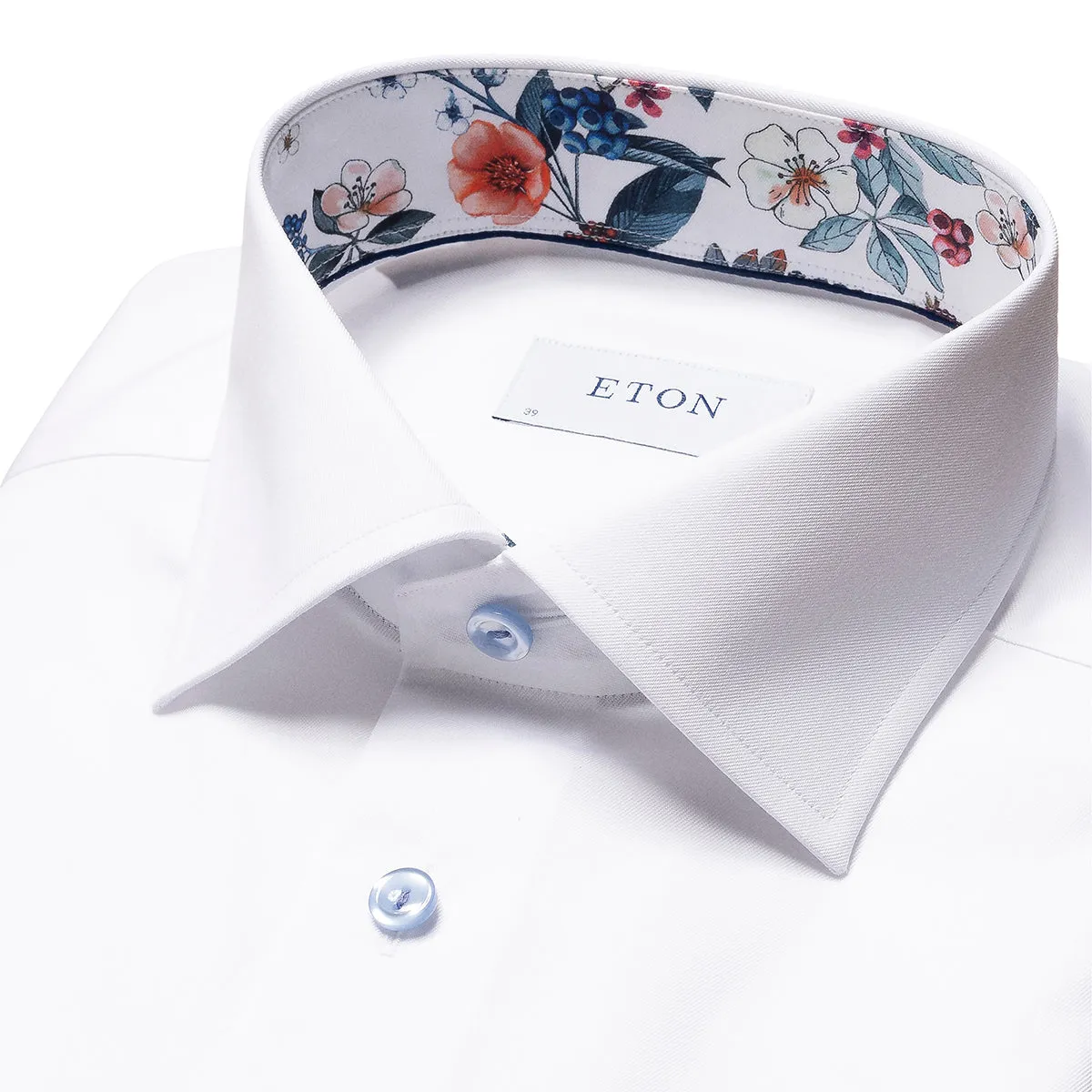 Subtle Details Streetwear Eton - Slim Fit Floral Trim Shirt in White