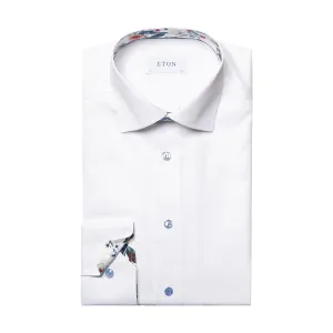 Eton - Slim Fit Floral Trim Shirt in White Timeless Style