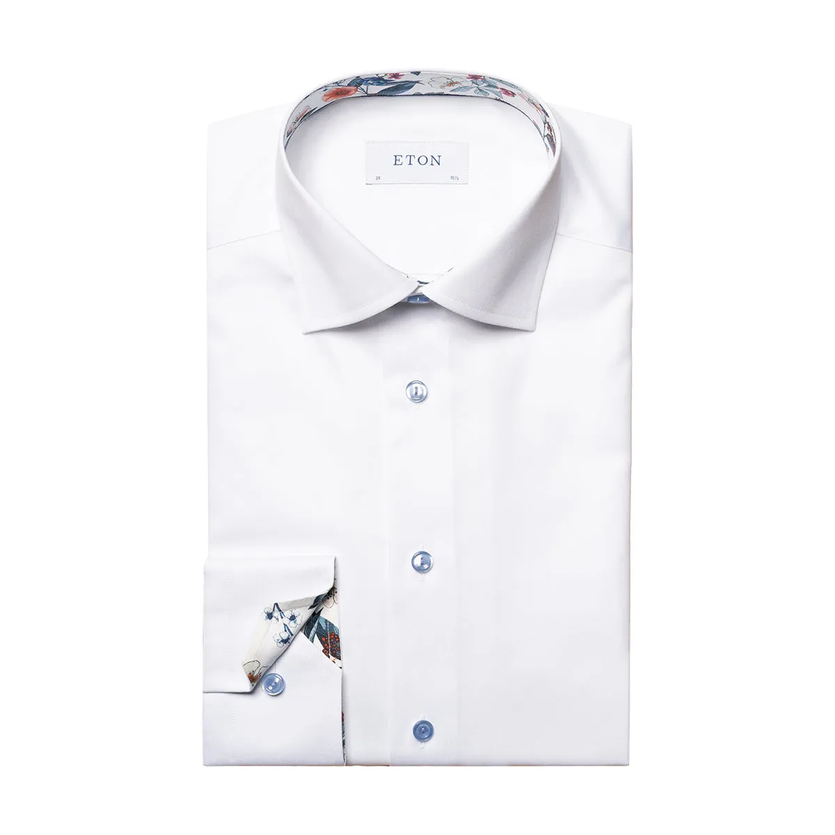 Eton - Slim Fit Floral Trim Shirt in White sporty wear