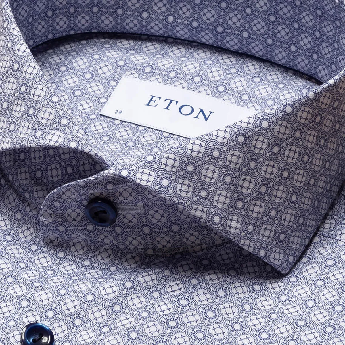 Embroidered Logo Eton - Slim Fit Medallion Print Shirt in Blue