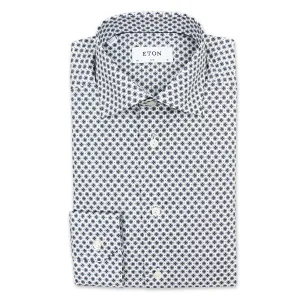 Active Layering Eton - Slim Fit Medallion Print Shirt in White & Blue