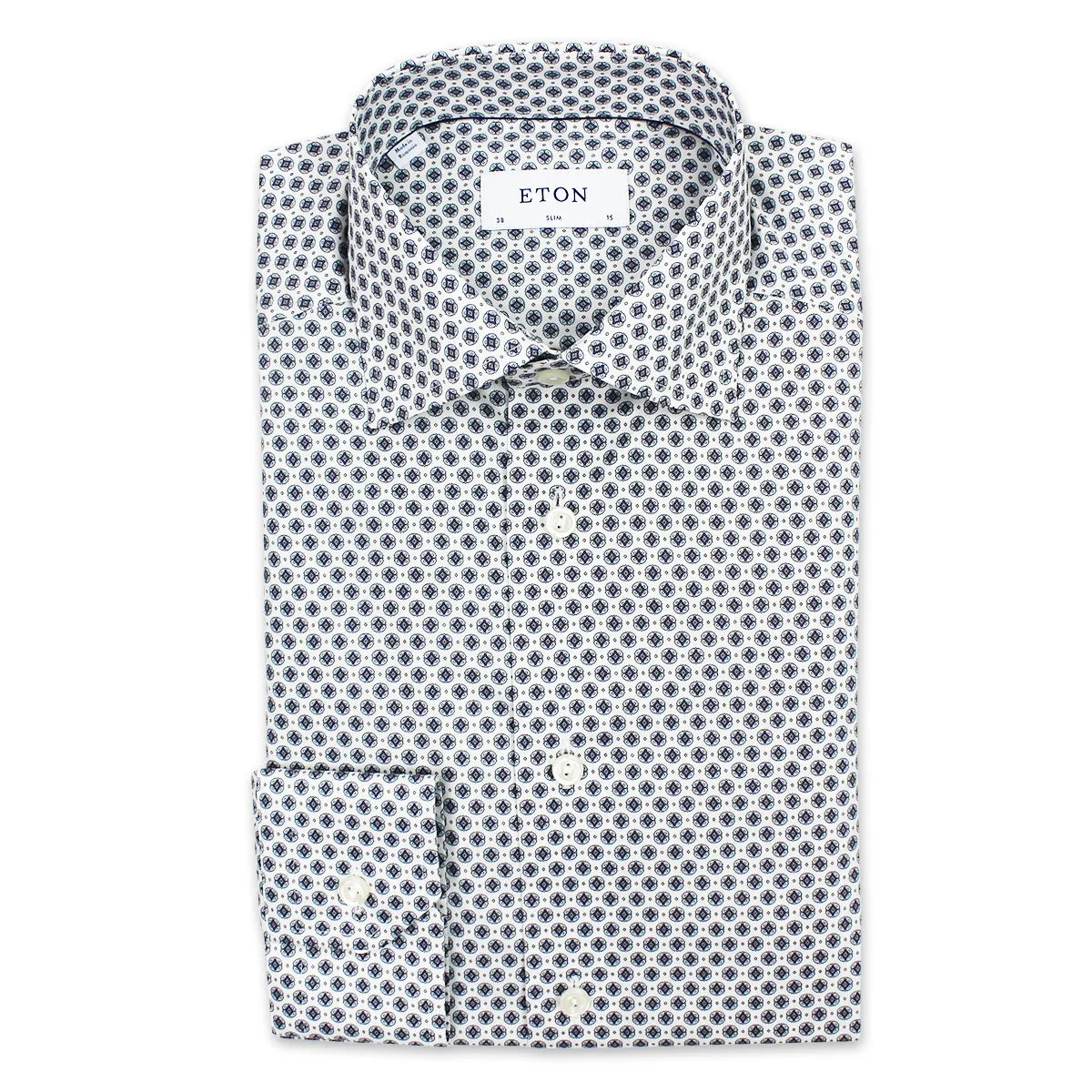 Active Layering Eton - Slim Fit Medallion Print Shirt in White & Blue
