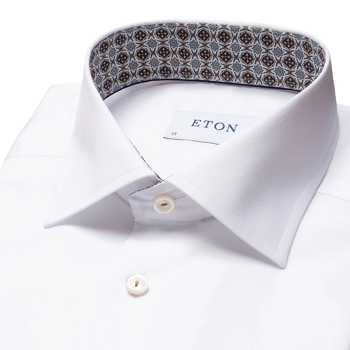 Eton - Slim Fit Medallion Trim Shirt in White Spring Break