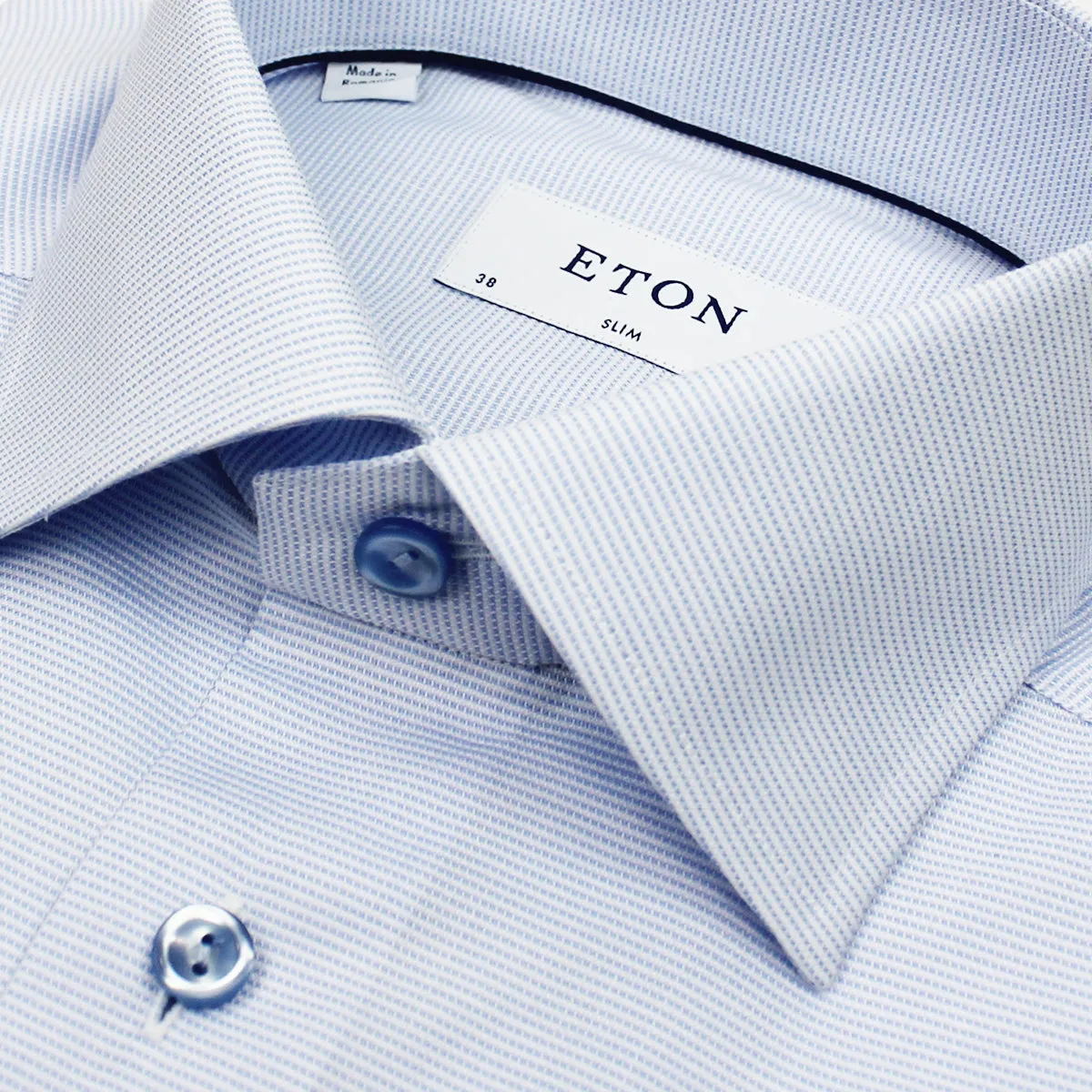Pocket Detail Eton - Slim Fit Micro Pattern Shirt in Blue
