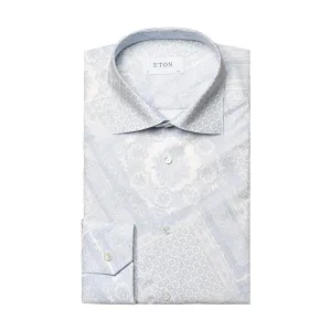 Eton - Slim Fit Mosaic Print Shirt in White/Blue Minimal Design Unisex Design