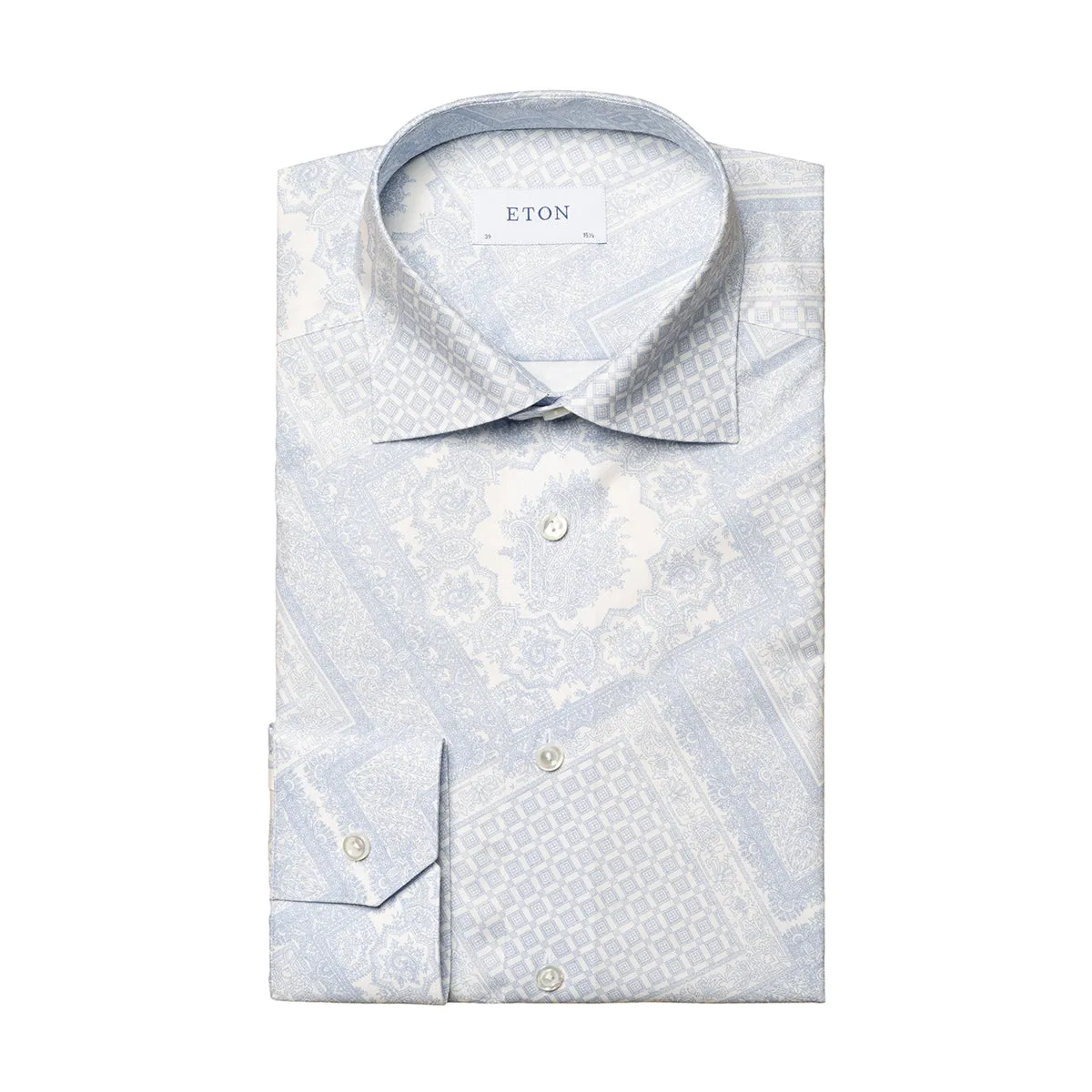 Eton - Slim Fit Mosaic Print Shirt in White/Blue Comfortable Wear Striped Design