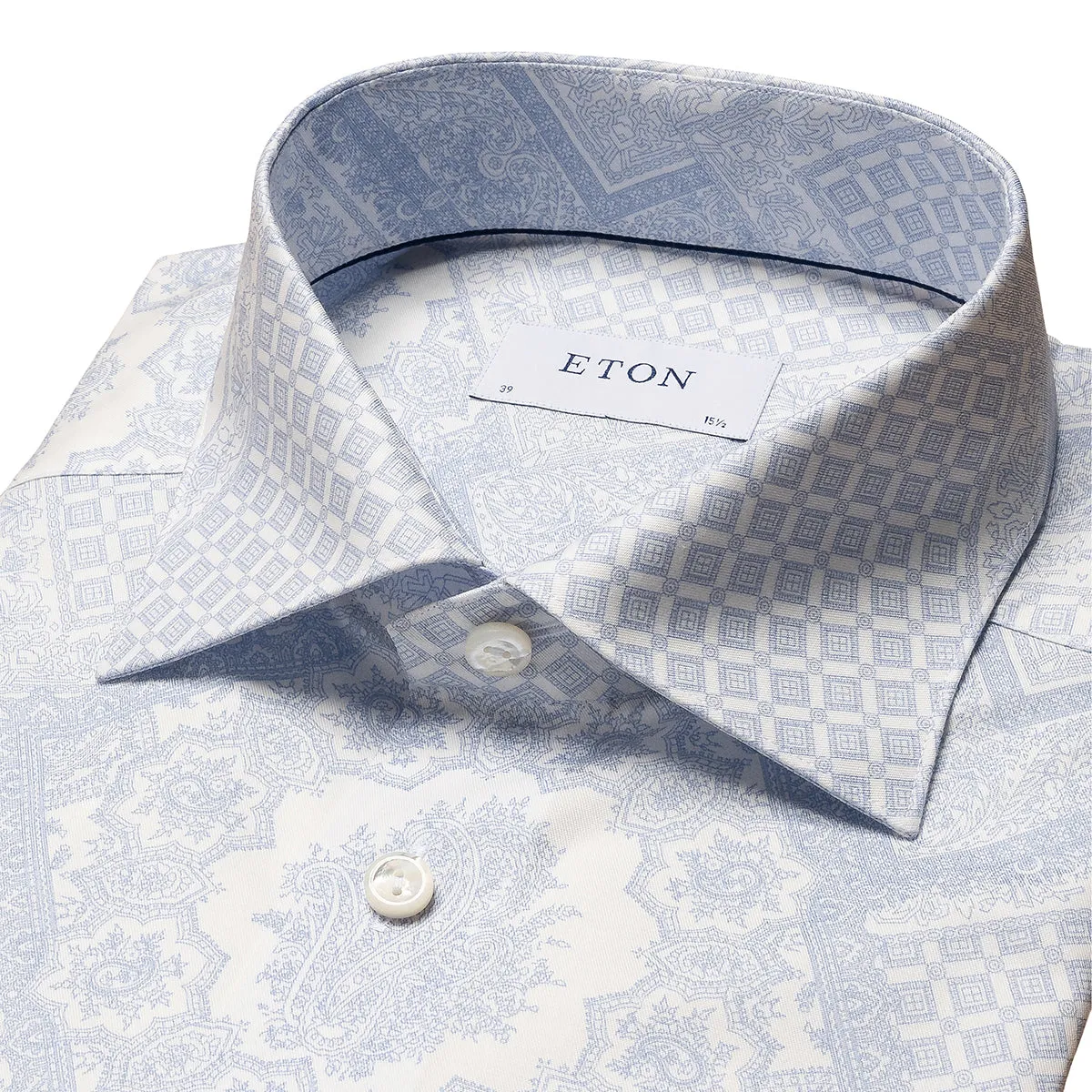 Workwear Option Eton - Slim Fit Mosaic Print Shirt in White/Blue