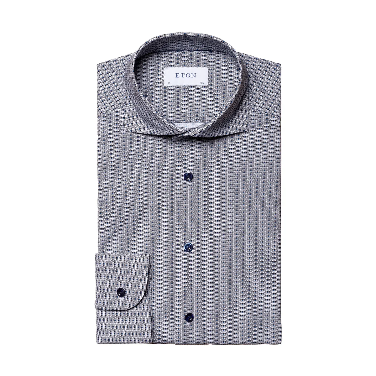 Urban Style Eton - Slim Fit Patterned Shirt in Navy/Grey