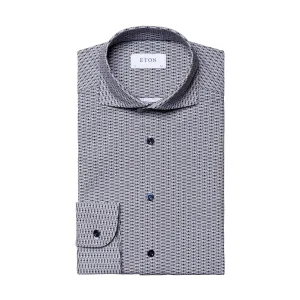 Urban Style Eton - Slim Fit Patterned Shirt in Navy/Grey